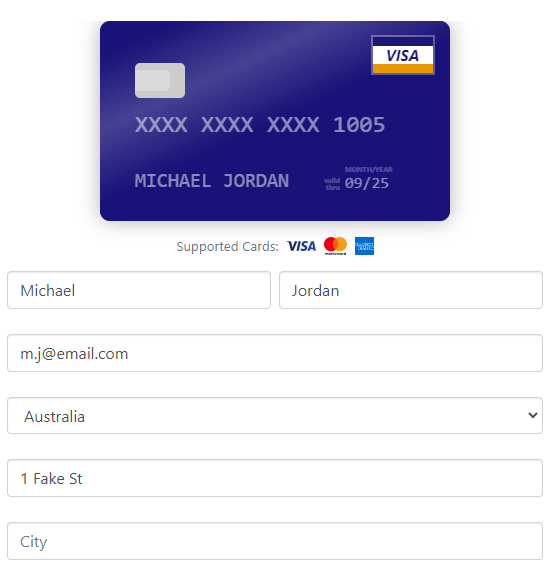 The iFrame screen shown to user when using a customer payment account. If CanChange is passed as a parameter the customer is able to change the card if it is not the desired card for that payment. 