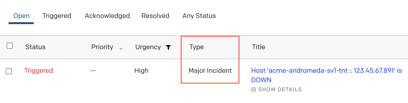 Incident Type on Web App Incidents Page