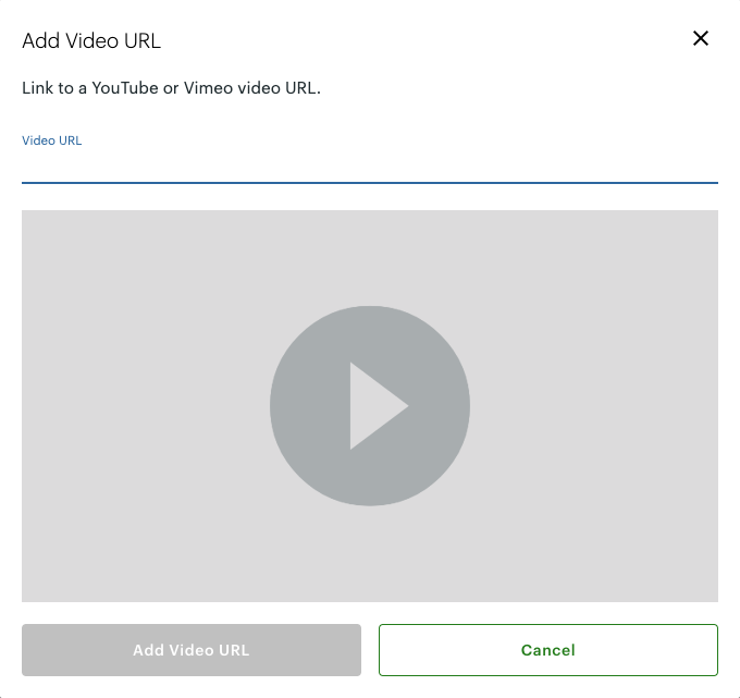 Add Video URL pop-up