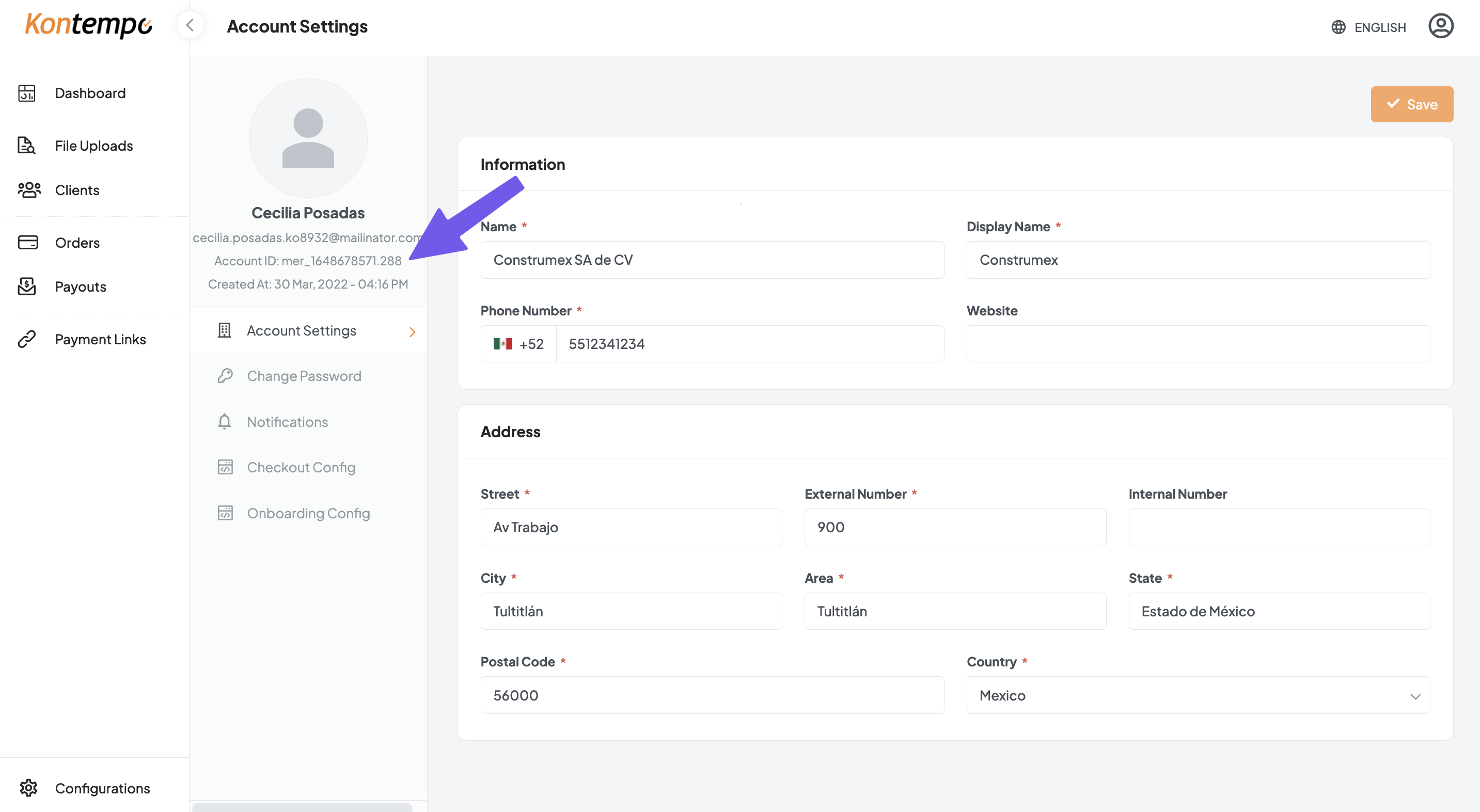 Obtain your Merchant Account ID from the Sandbox Merchant Dashboard