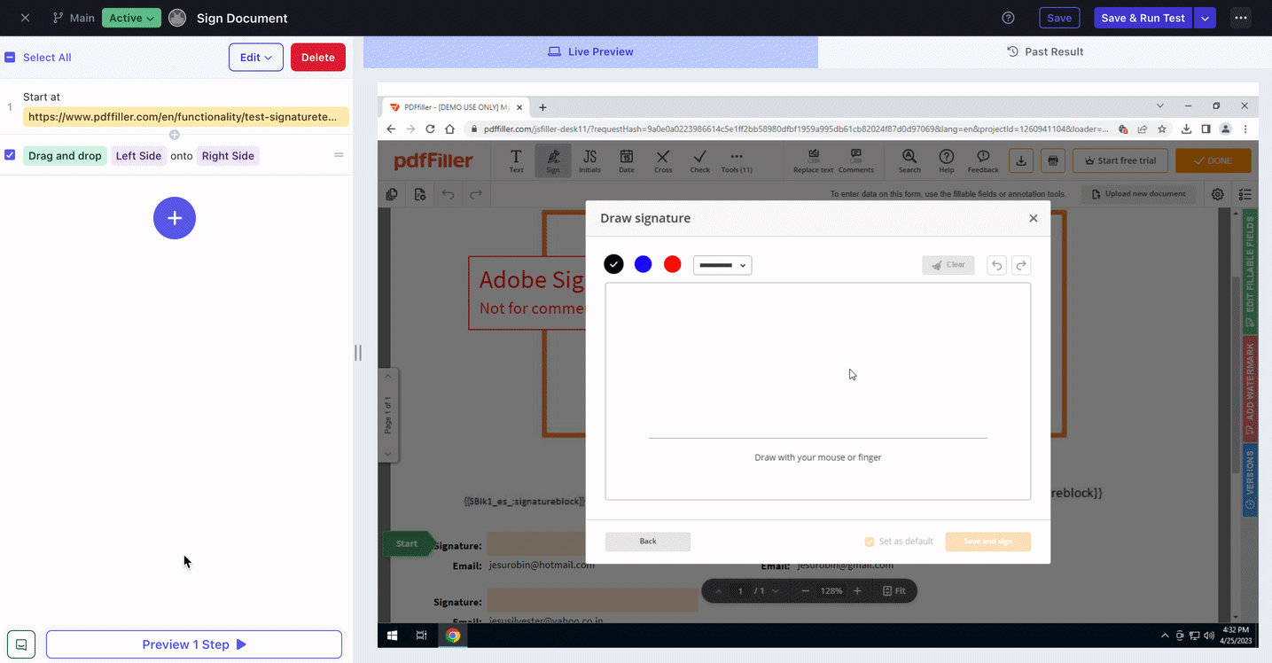 Using Drag and Drop actions to simulate a signature