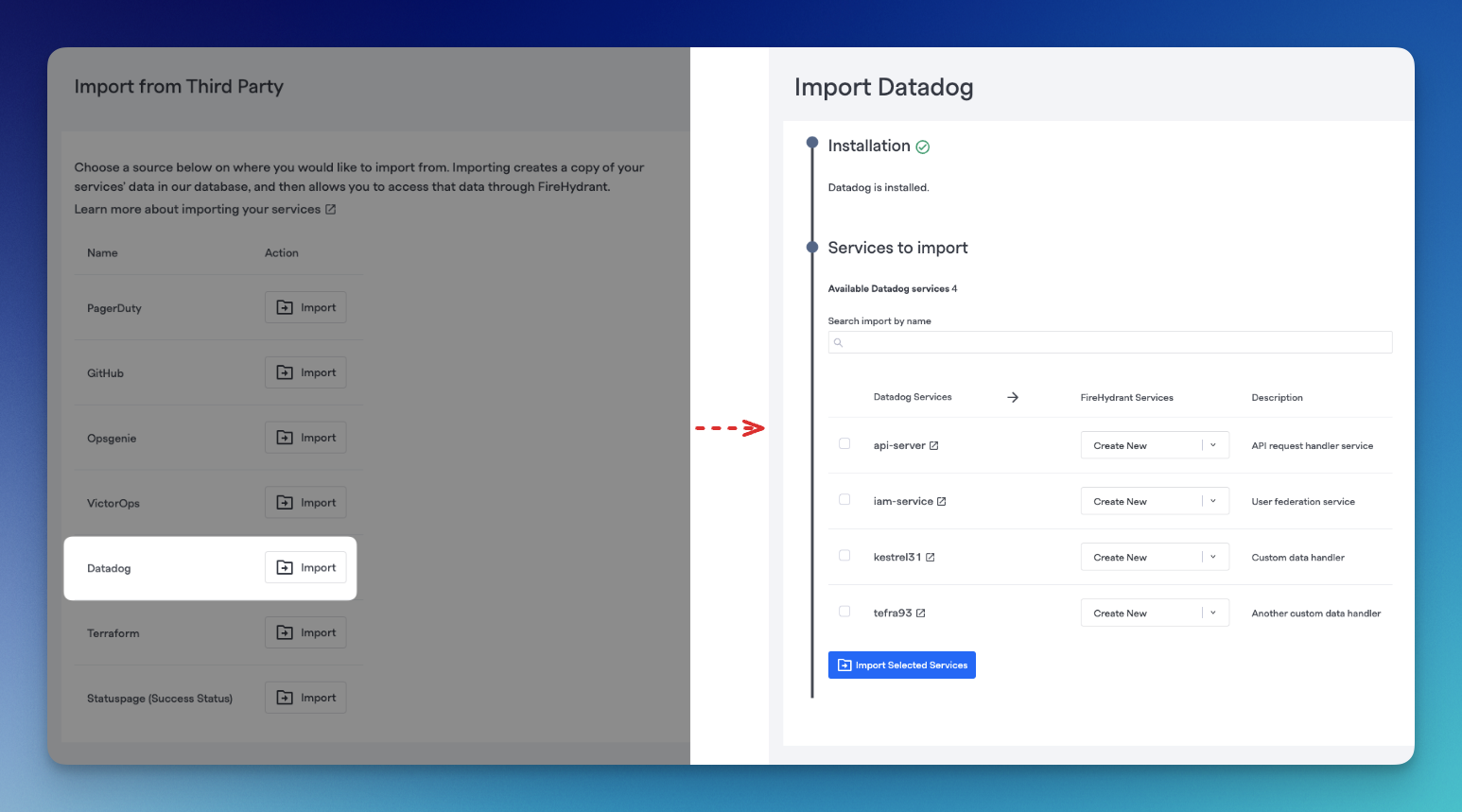 Importing services from Datadog