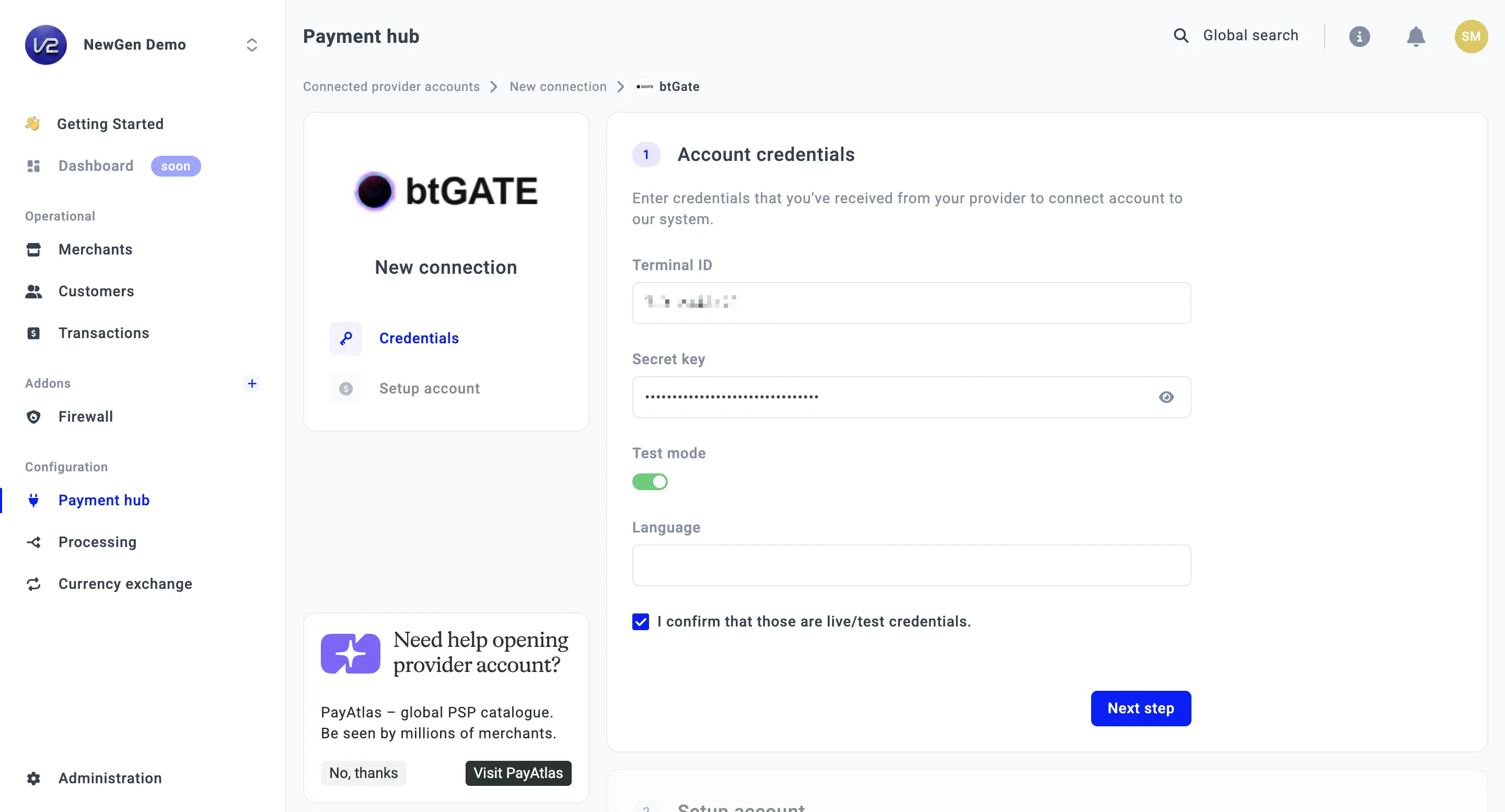 ![btGate provider connection form]