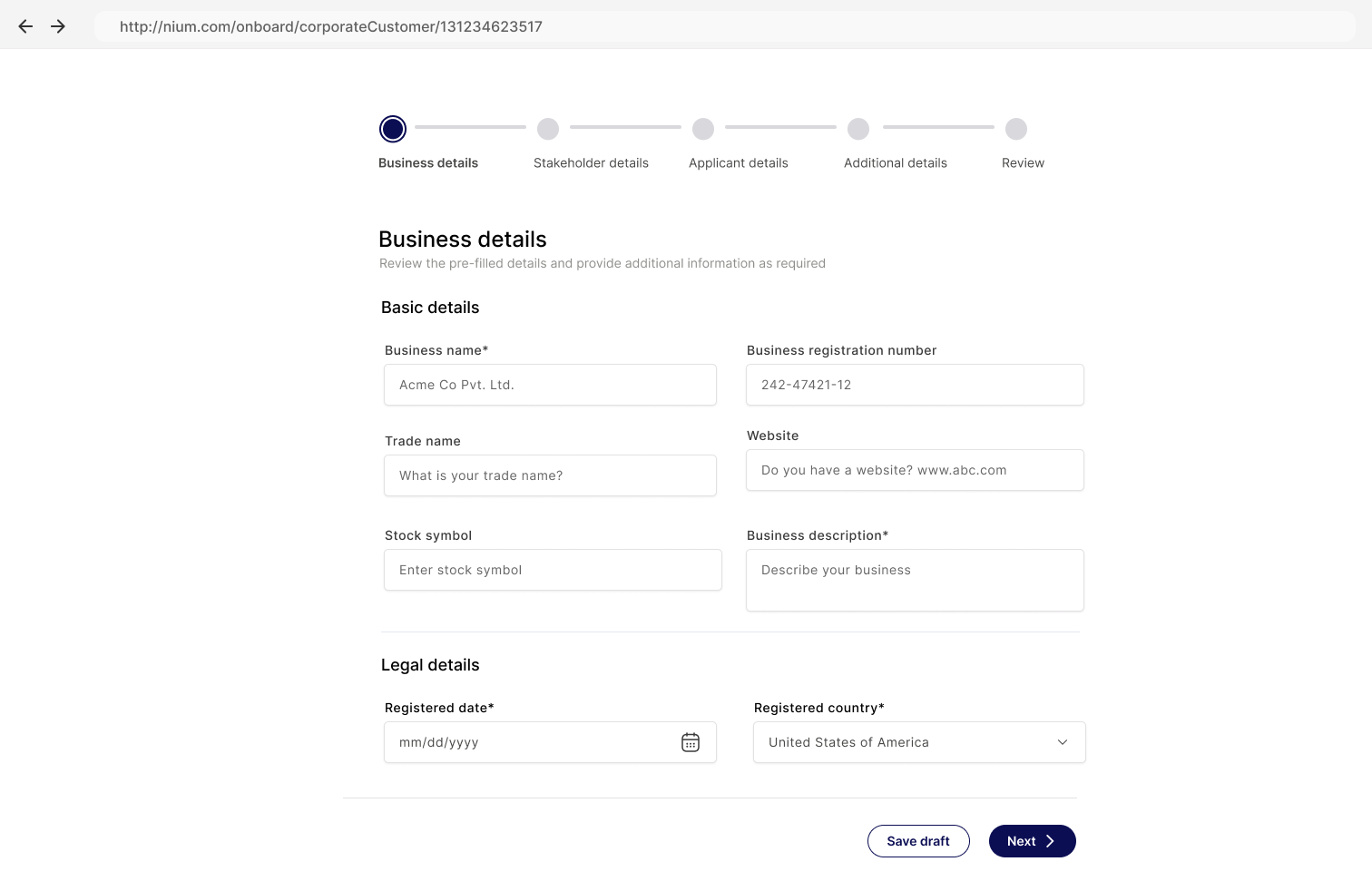 Applicant fills the business, stakeholder and applicant details and documents