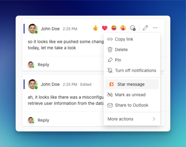 Starring a message in MS Teams