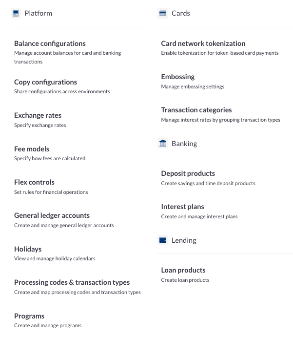 Configurations menu 