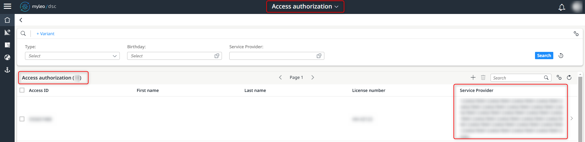 Presentation of the "service providers" in the worklist
