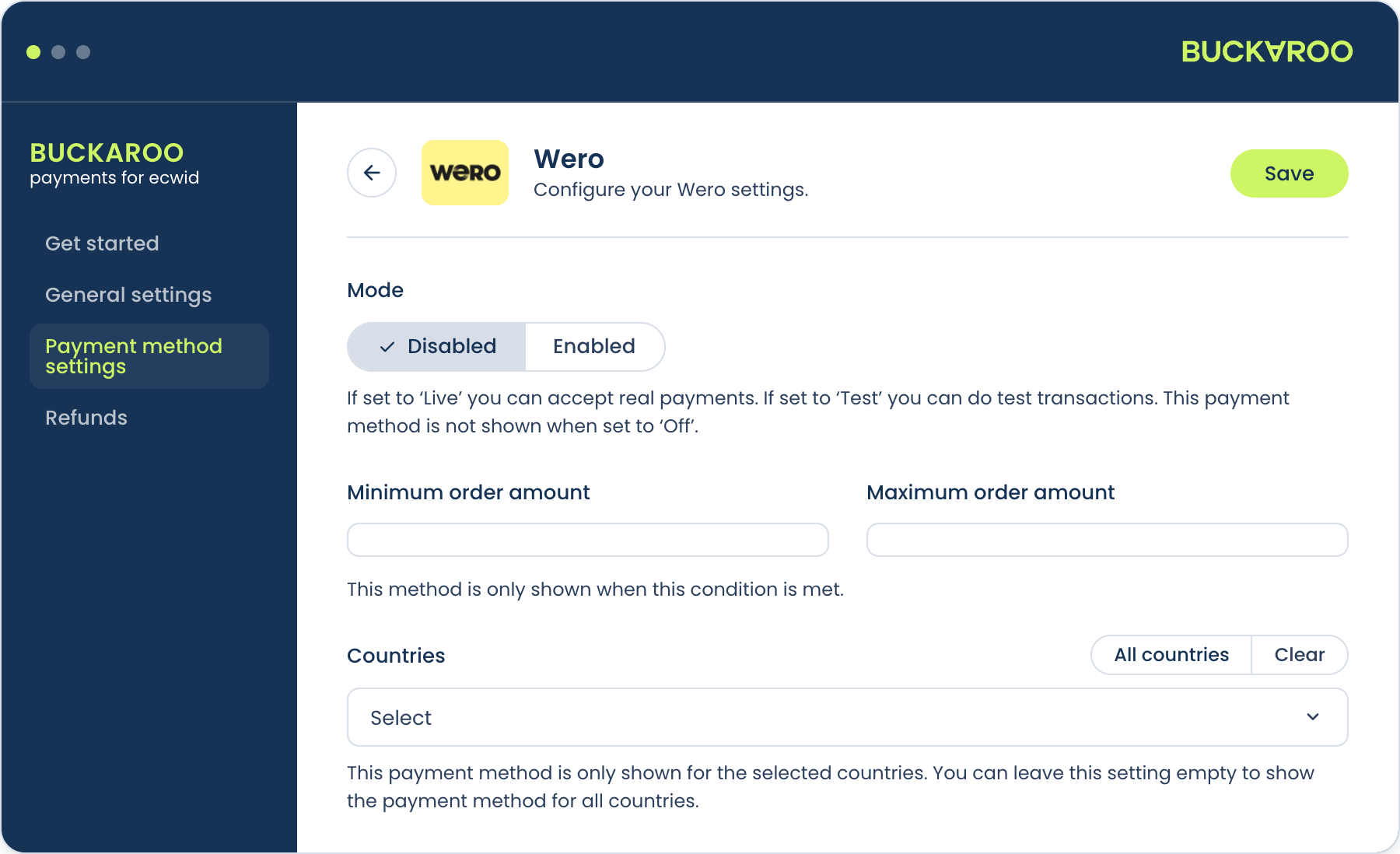 Wero payment method configuration