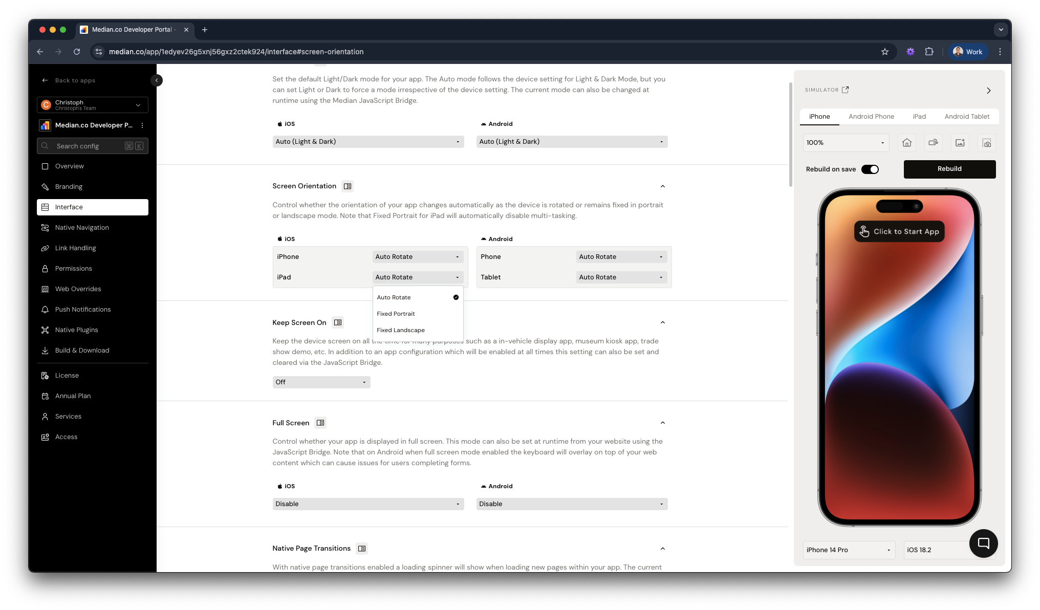 Screen Orientation Configuration