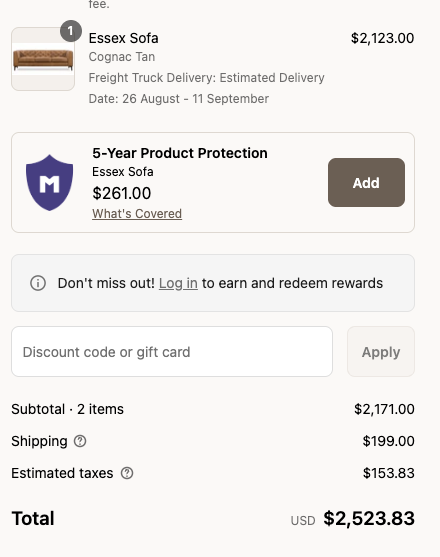 The Mulberry offer card in the Shopify checkout order summary