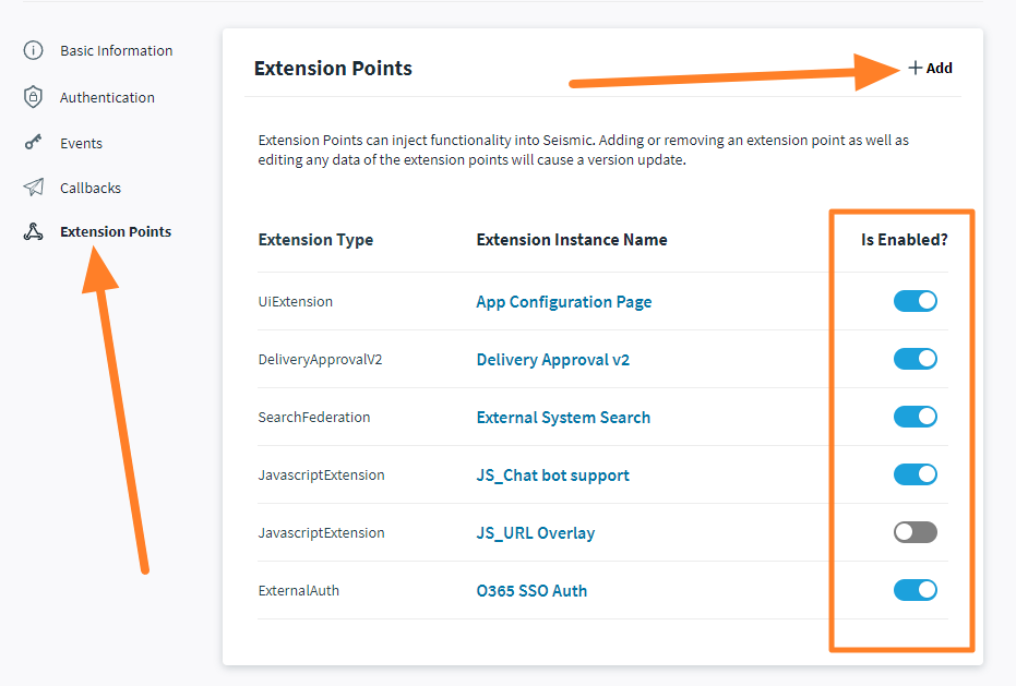 The extension point interface from within App Registration
