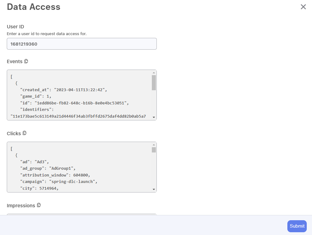 Data Access request modal