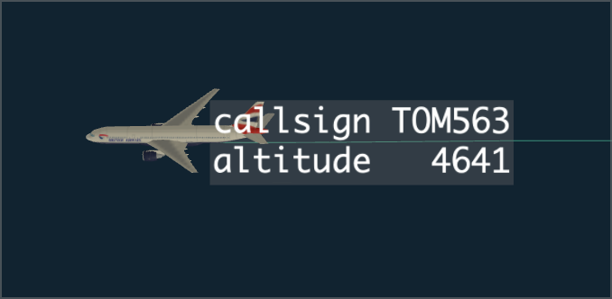 A label applied to an airliner showing its call sign and altitude.