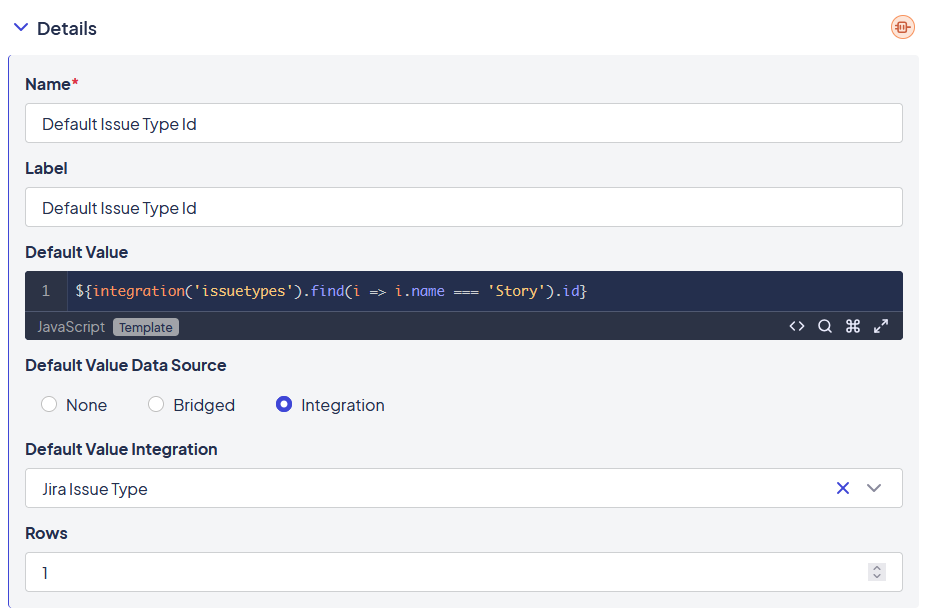 Example of an integration default value