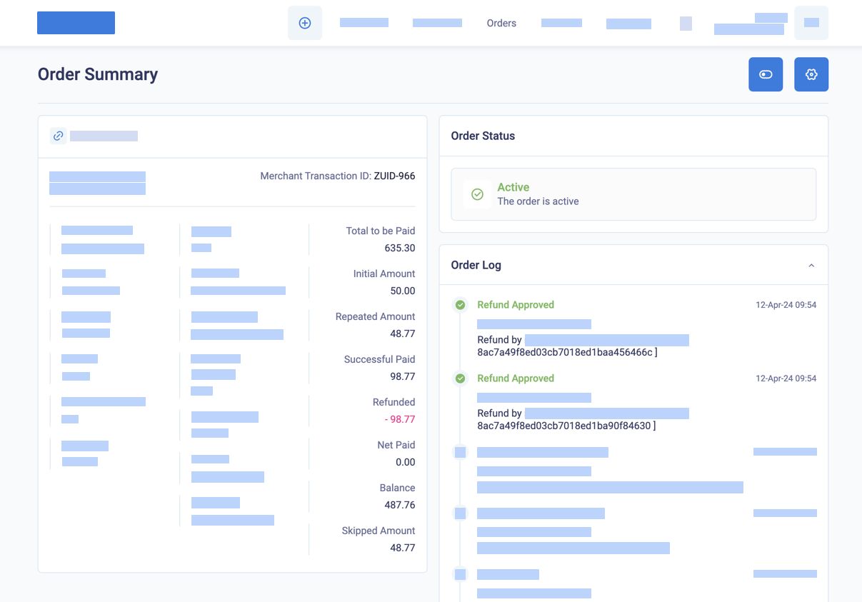 The details of refunds display in the order summary