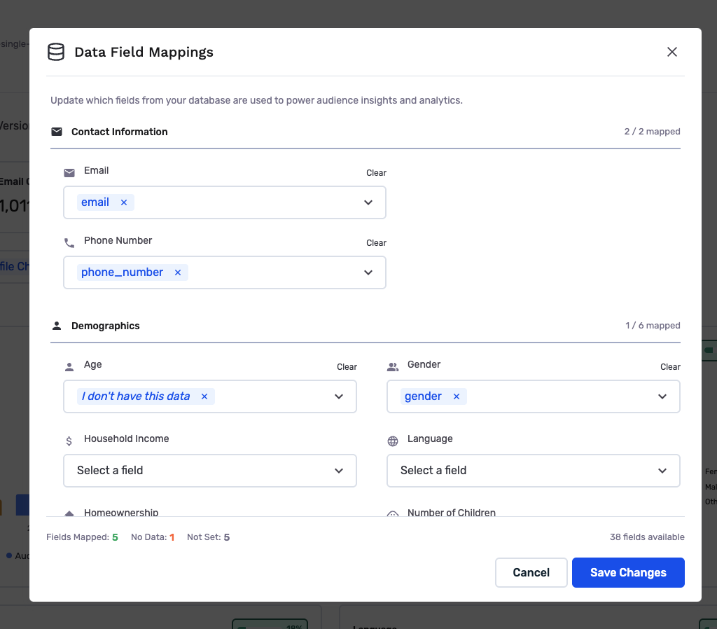 Field mapping modal