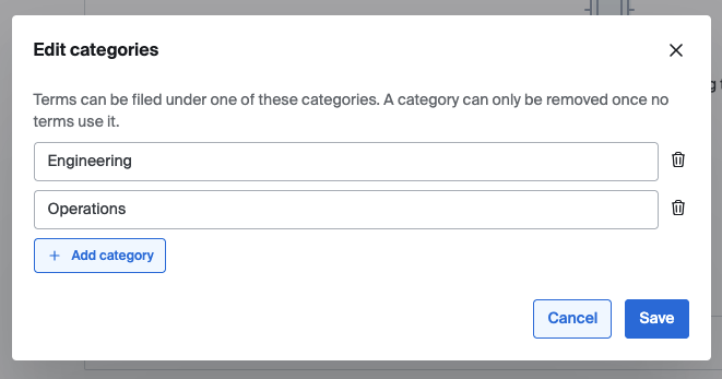 Edit categories modal with two categories input, with save button