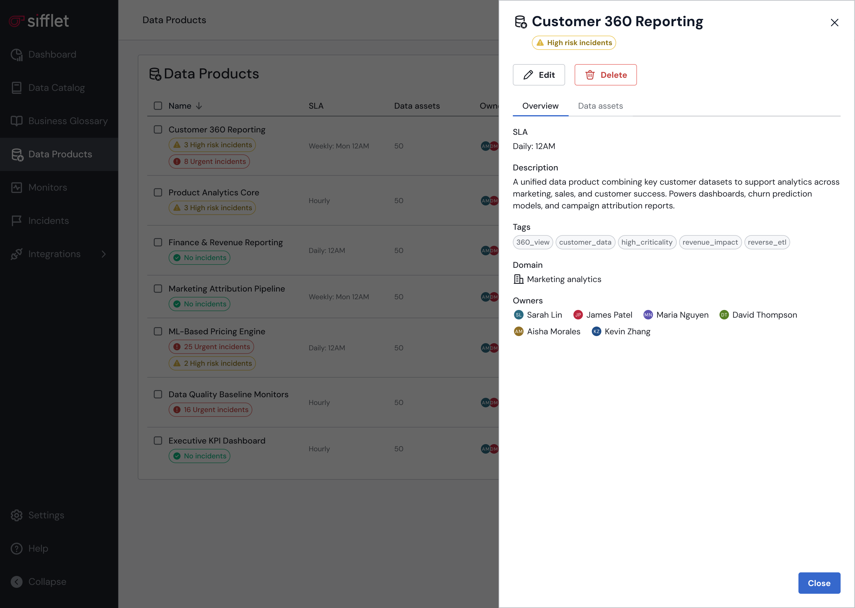 The Data Product side panel
