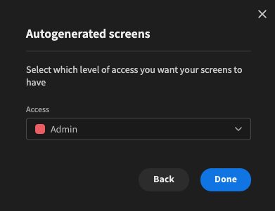 Only Admin users can view this autogenerated screen
