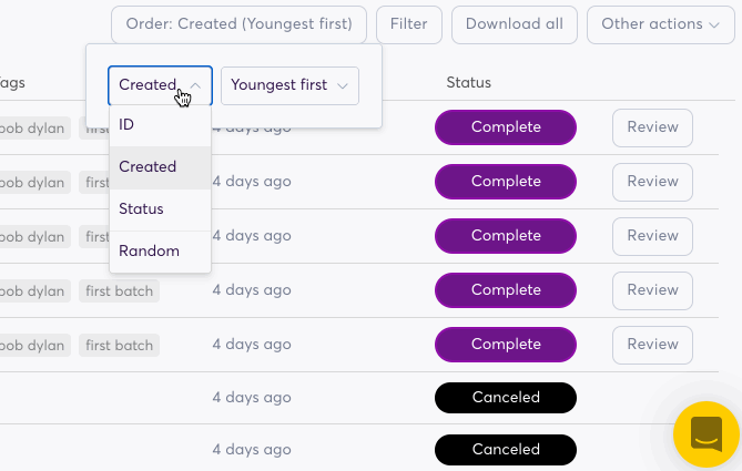 Animation showing how to use the order and filter options