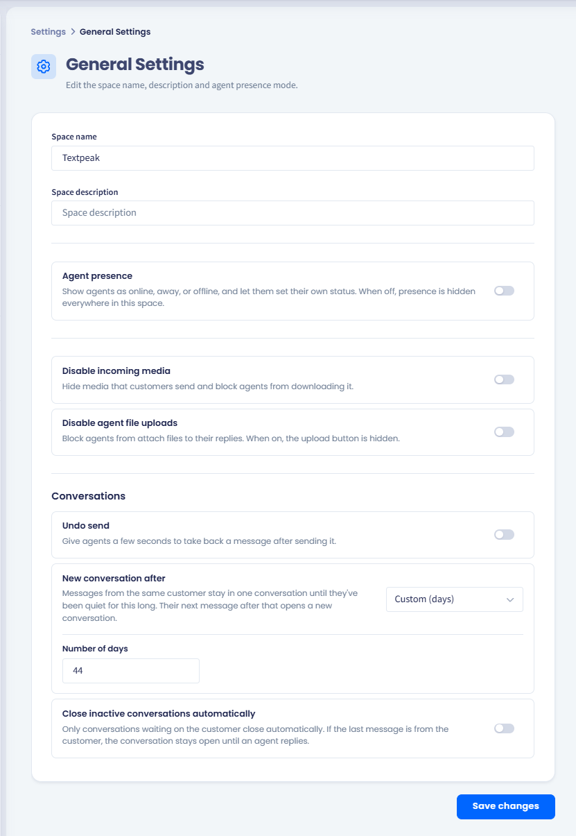 Screenshot of the General Settings page