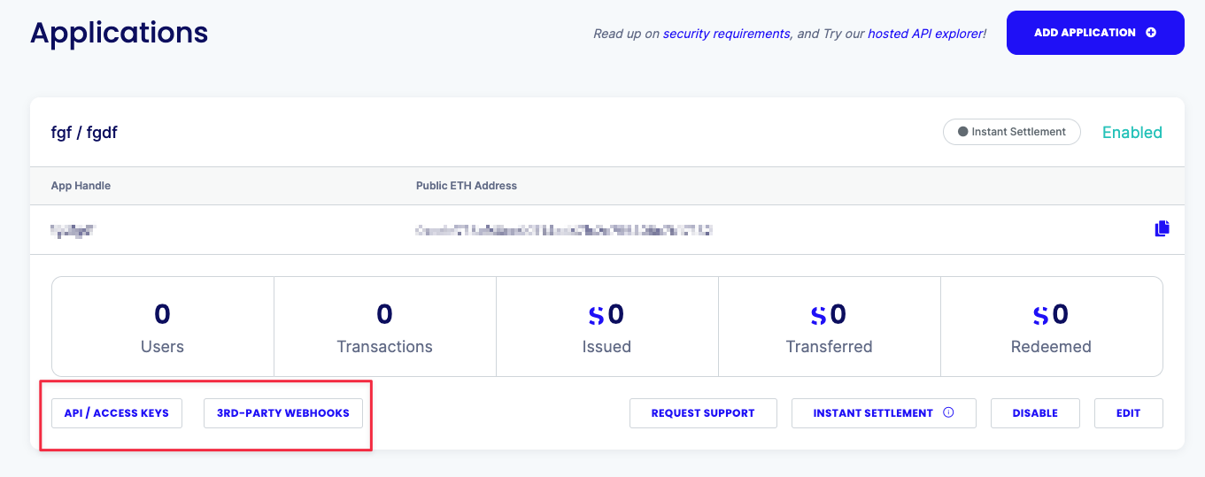 Admin console, Applications dashboard