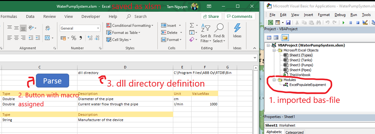 Setup for a parsing button