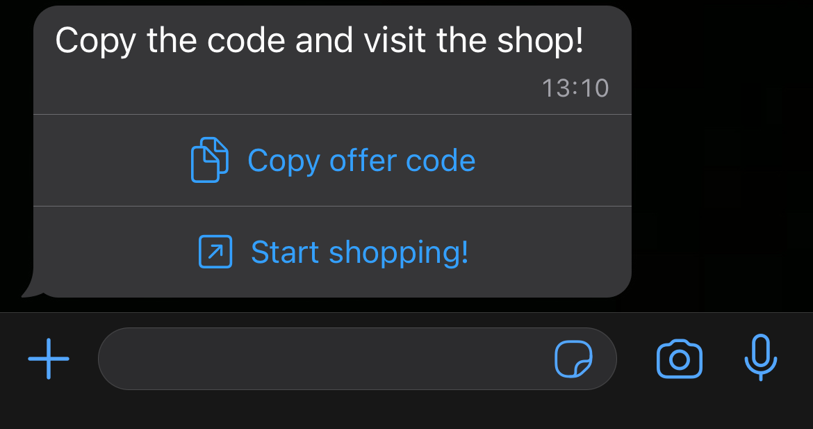 Coupon code template message