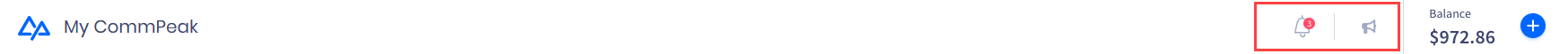 Screenshot of the bell contril button for viewing CommPeak Portal notofocations