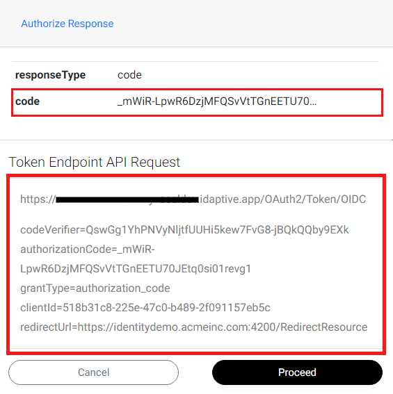 Auth code along with token endpoint API request