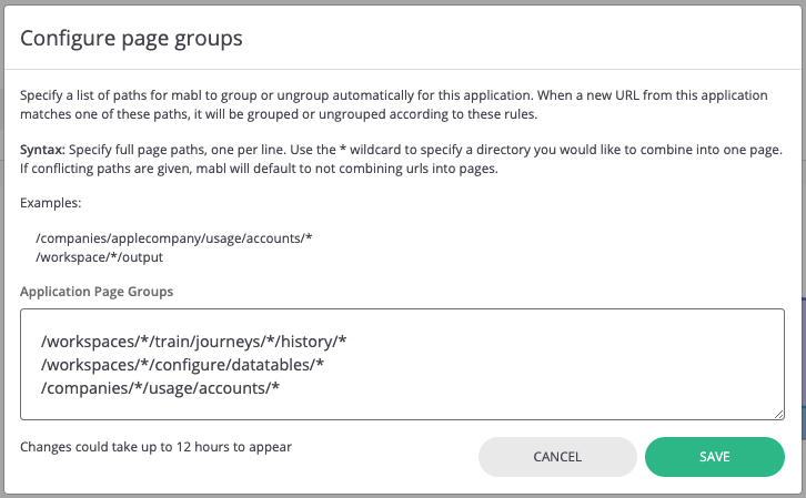 Here is an example of some page groups that could be defined for an application.