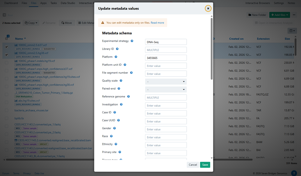 Metadata form showing existing values and a field labelled MULTIPLE