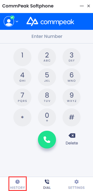 Screenshot of the History button