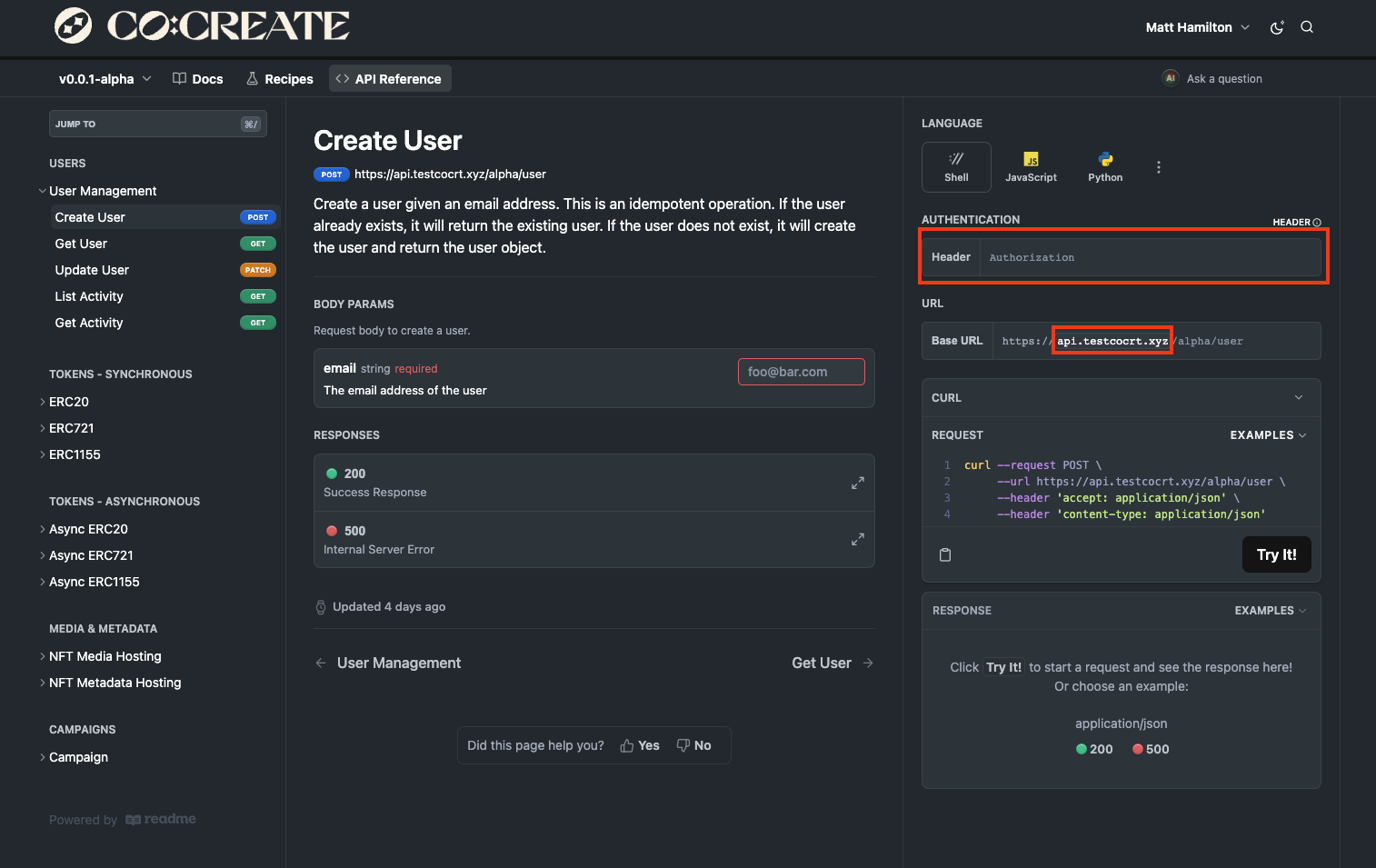 Image showing user where to add their API key & update their API URL within the API Reference.