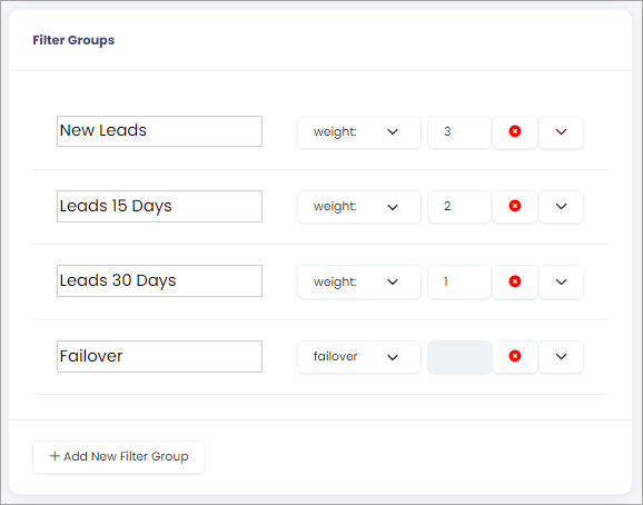 Screenshot of setting filter group weight