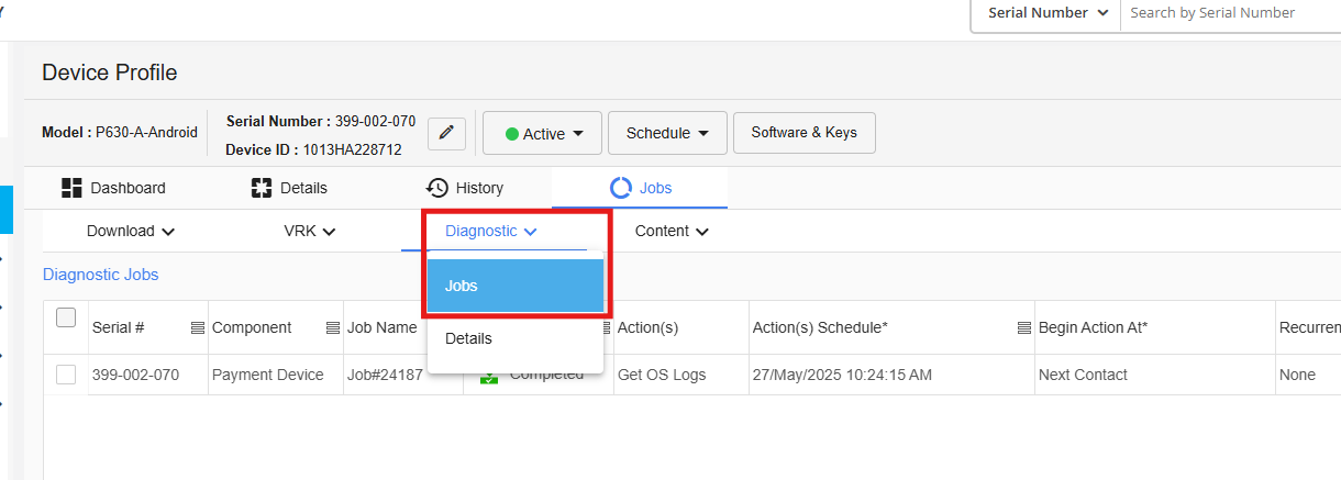 Diagnostic Job Status