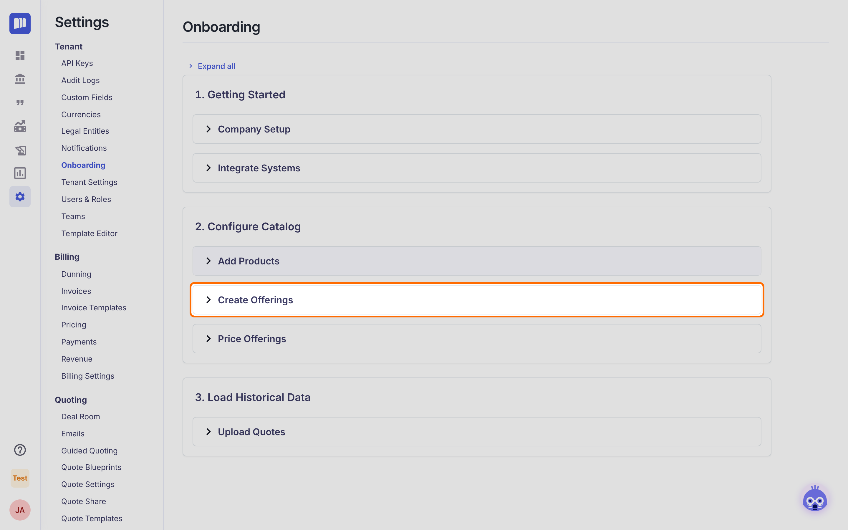 Create Offerings highlighted