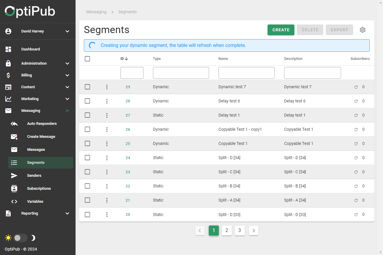 Loading indicator when creating a dynamic segment.  

