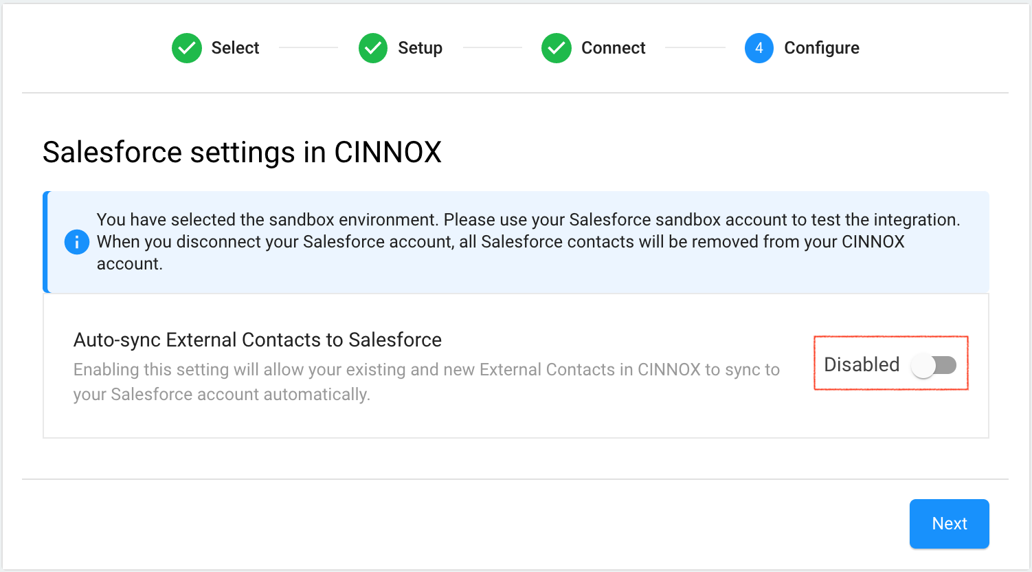Auto-sync External Contacts to Salesforce Settings