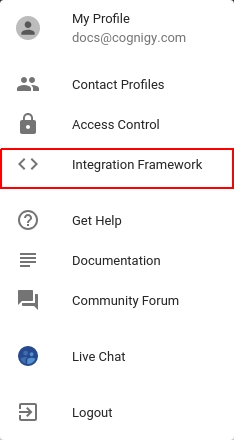 Figure 4: Integration Framework Menu Entry
