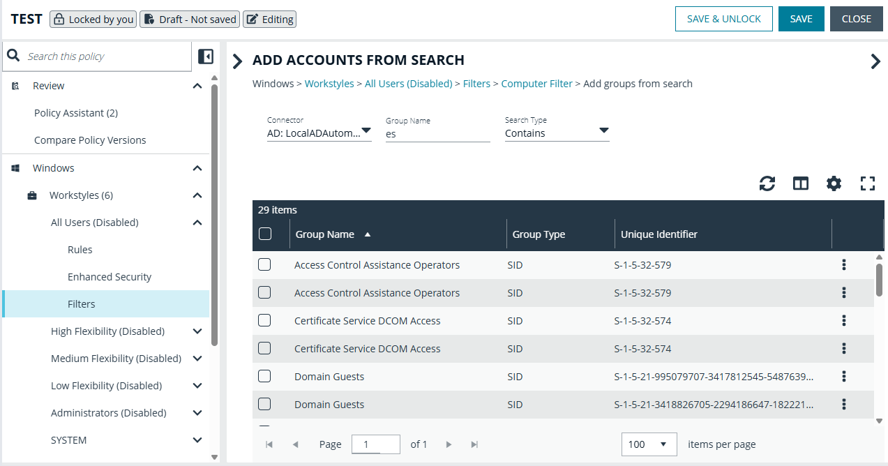 AD computer groups in workstyle computer filters