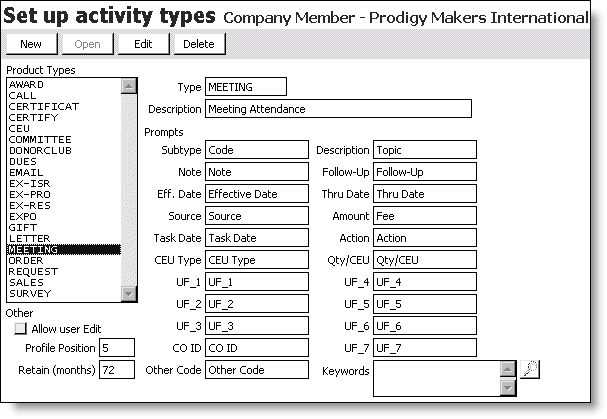 From Customers, select Set up module > Activity types