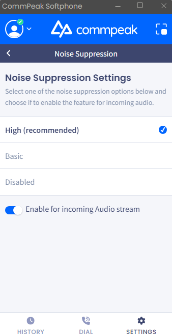 Screenshot of the **Noise Suppression** options