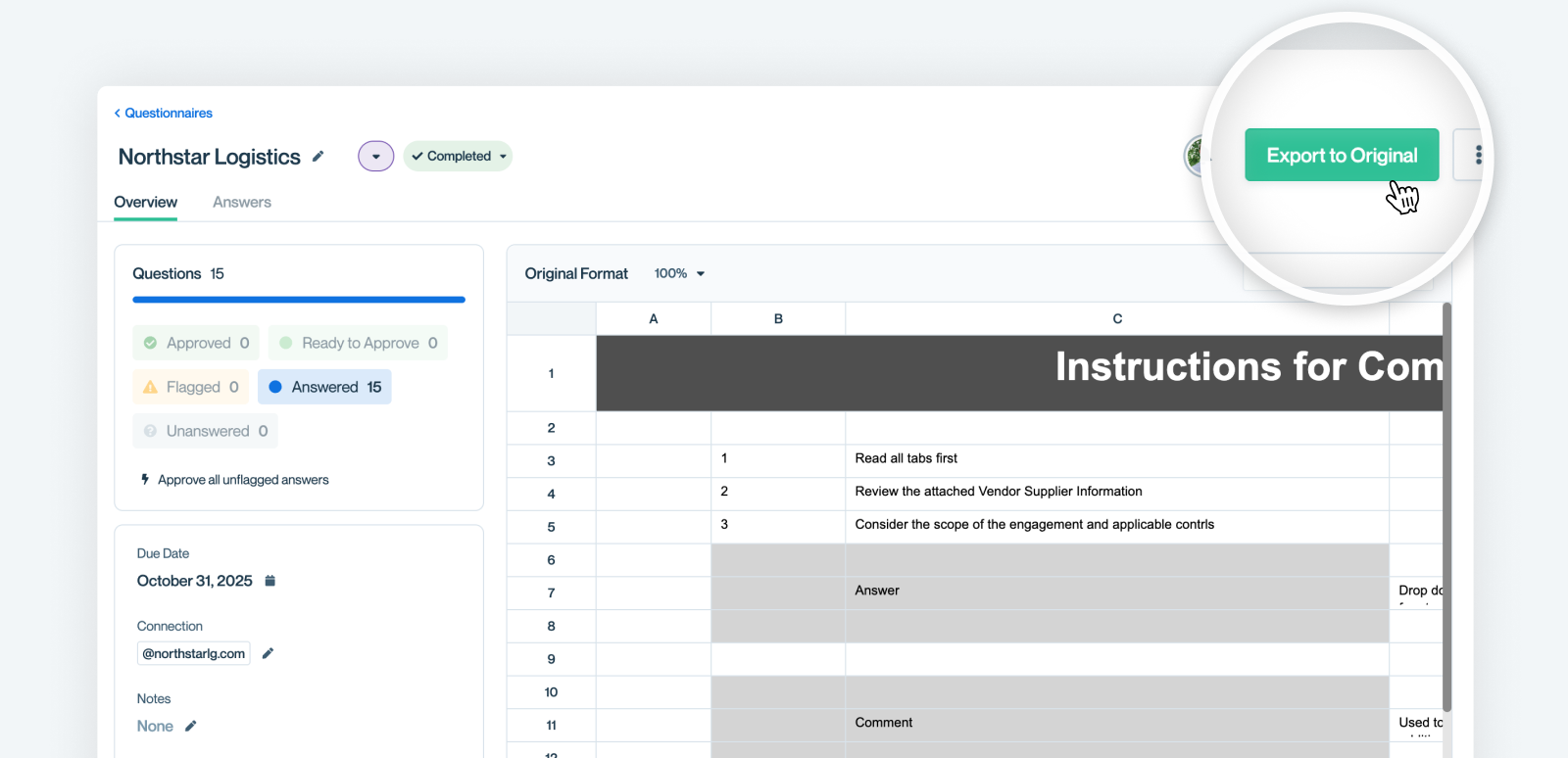 Spreadsheet export preview.