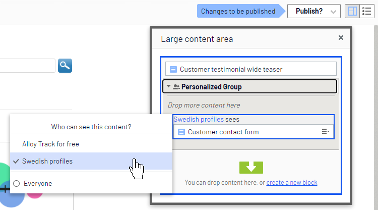Screenshot of content personalized for the Swedish profiles visitor group where displaying associated content on a page