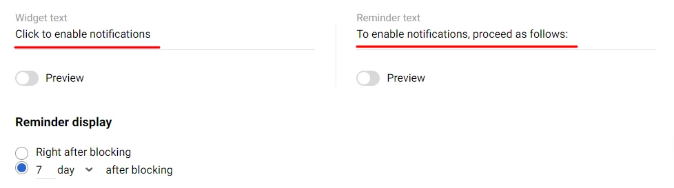 Widget text and reminder text