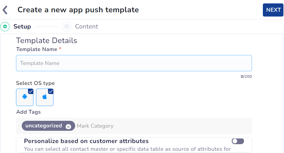 Create a New App Push Template