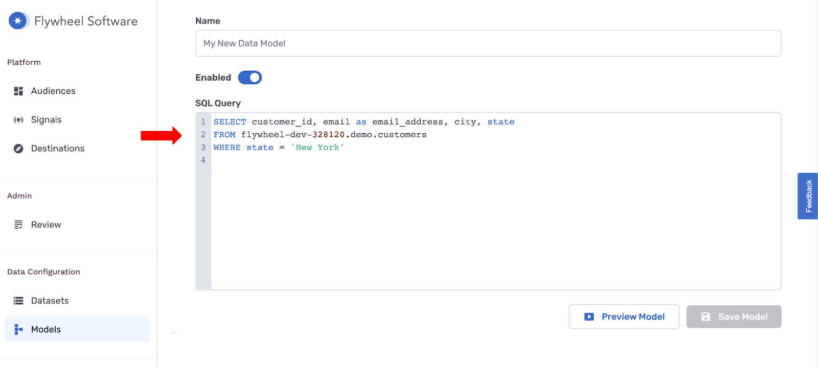 model sql input