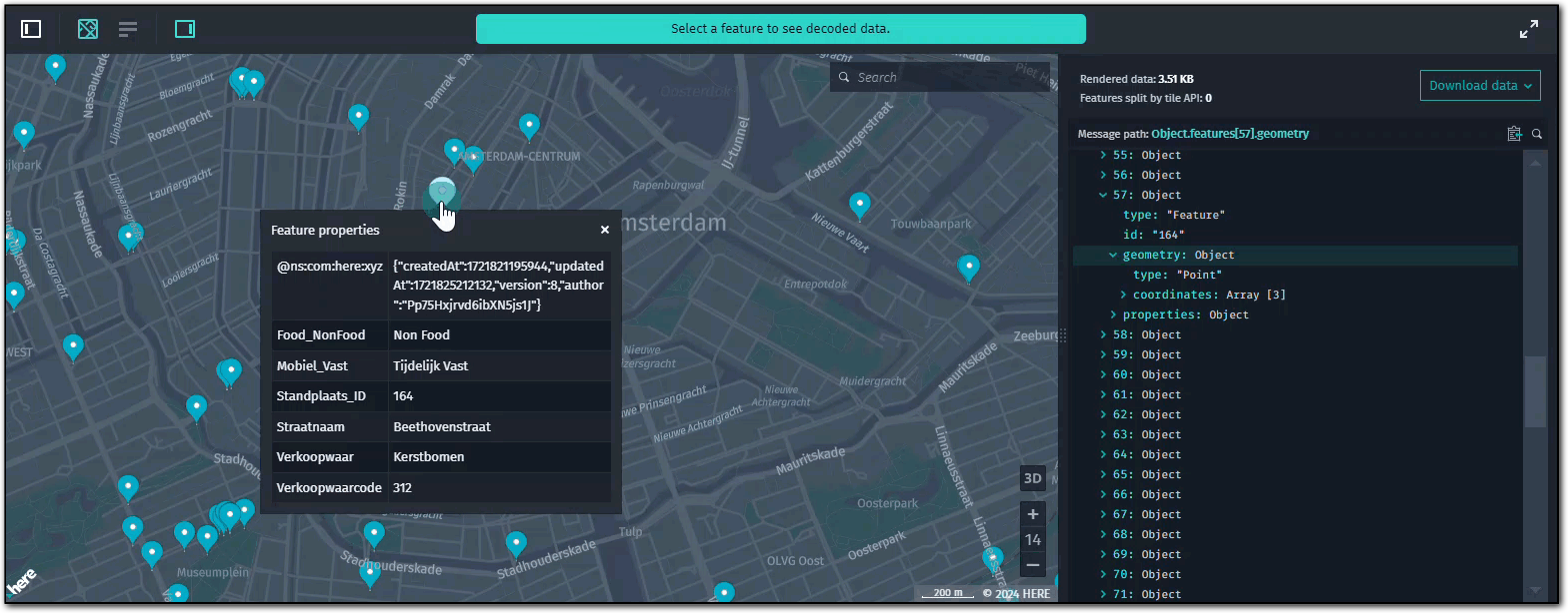 Viewing layer data in the HERE platform