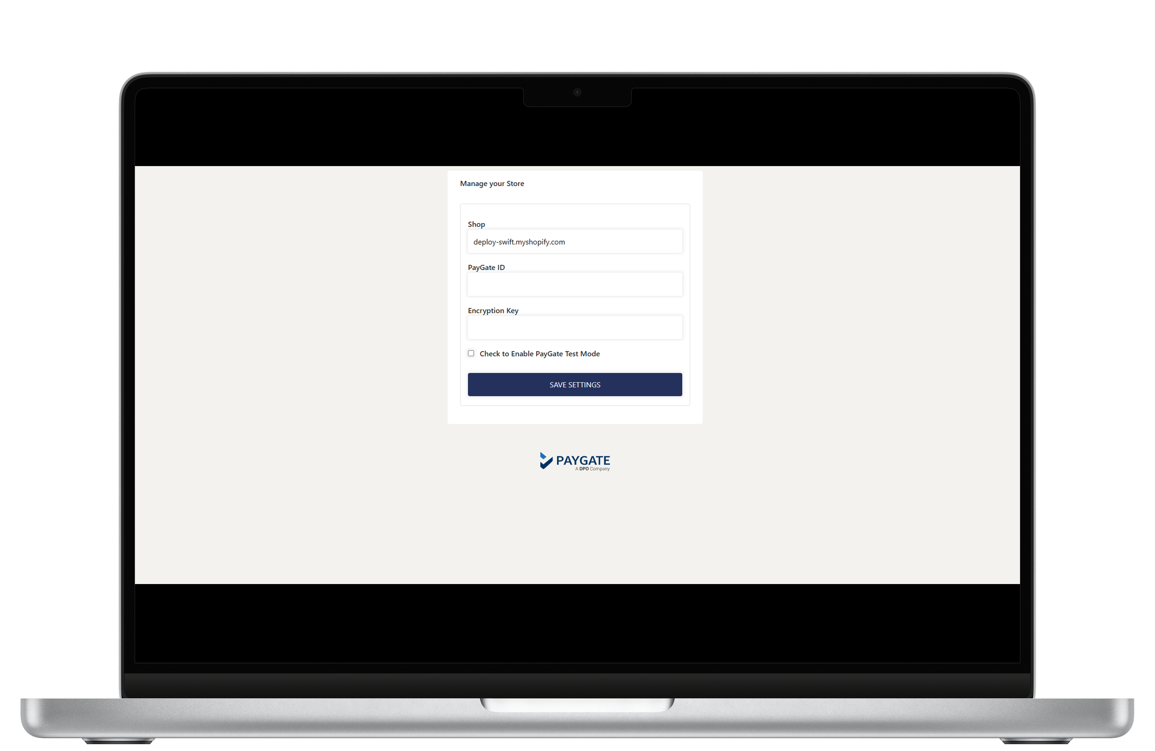 Enter your pagagte ID, encryption key, and click Save Settings to continue. 